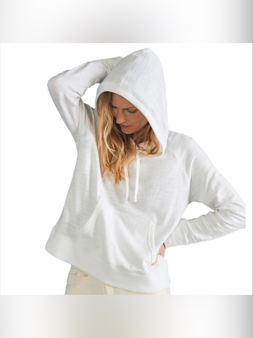 Faherty-Sunwashed-Organic Cotton-White-Pullover-Hoodie-Lightweight-Coastal-M